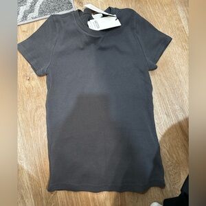 Aritzia ribbed Crewneck Tee — Charcoal Gray